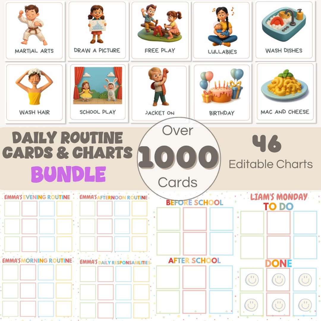 Printable Kids Routine Cards | Toddler Visual Schedule (digital ...