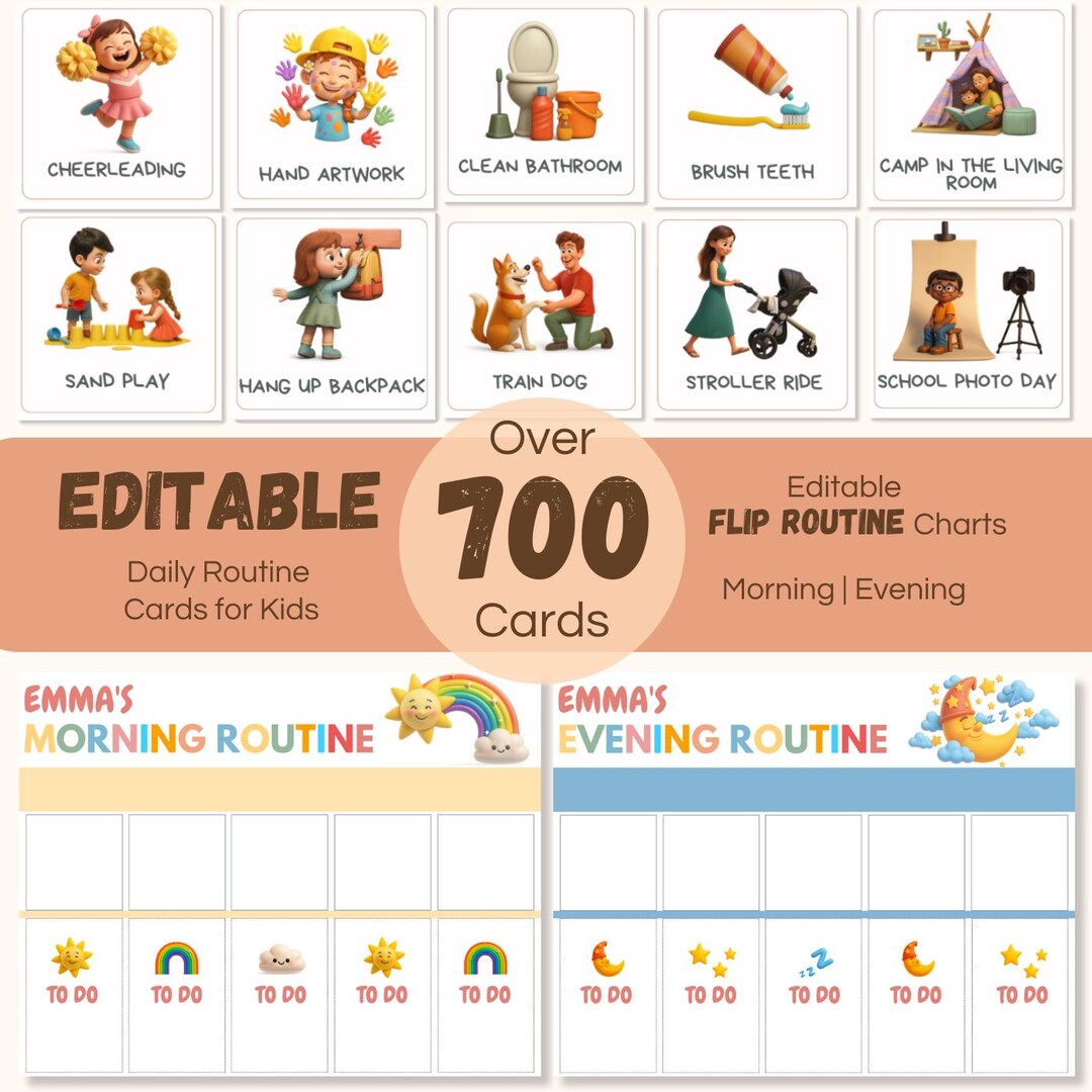 Editable Kids Flip Routine Charts - Etsy