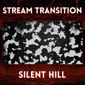 Puede incluir: Gráfico digital con el texto "STREAM TRANSITION" en la parte superior y "SILENT HILL" en la parte inferior. El diseño central presenta un patrón de camuflaje en blanco y negro sobre un fondo transparente, con una textura de eslabones.