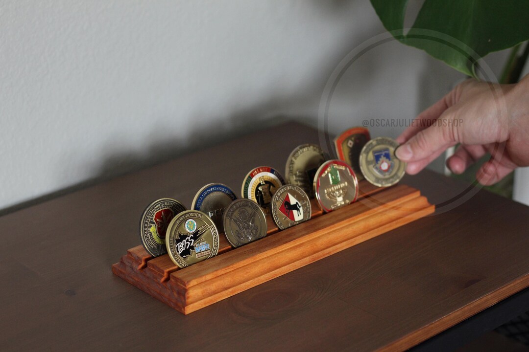 Michigan Coin Rack Mini Flat Rack Desk Display Wood for Military Coins, Wooden Coin Holder ...