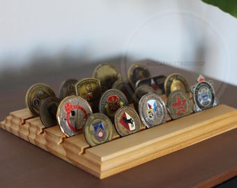 Small Pine Wood Coin Display Rack, Military and First Responder Gift
