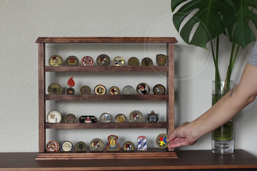 Security Coin Rack Medium Standing Rack, Wood Display for Military Coins, Challenge Coin ...
