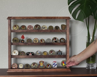 Medium Standing Rack, Wood Display for Military Coins, Challenge Coin Holder, Army Gift, First Responder Gift