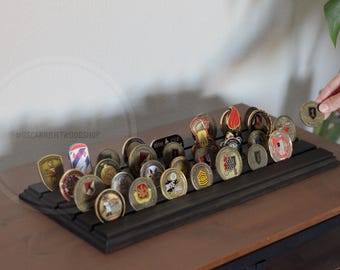Large Pine Wood Coin Display Rack, Military and First Responder Gift