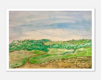 ウォルドリッジ・フェルを横切る水彩画プリント｜風景壁掛けアート