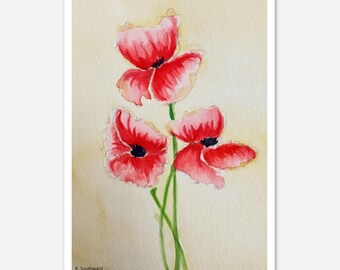 Red Poppies Watercolour Print | Botanical Floral Wall Art