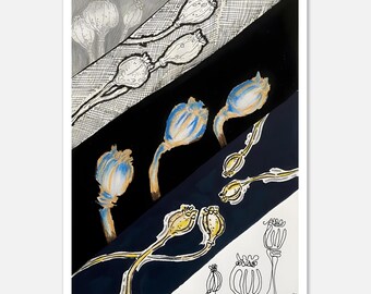 Poppies Botanical Print | Mixed Media Floral Wall Art