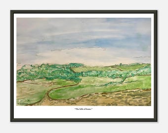 ウォルドリッジ・フェルを越えた額入り水彩画プリント｜風景画の壁掛けアート