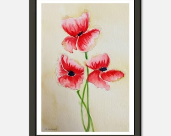 Red Poppies Framed Watercolour Print | Botanical Floral Wall Art