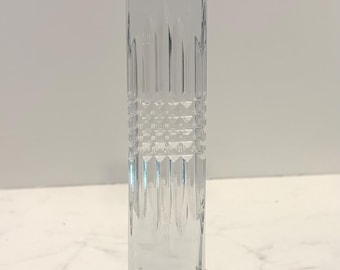 Vintage Shannon Crystal Metropolitan Column Candlestick, 9” Tall Art Deco Square Pedestal Taper or Pillar Candle Holder, Godinger Fine Glass
