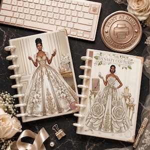 Luxury Bridal Planner Cover Printable A5 Planner Dashboard Wedding Binder Insert Elegant Fashion Illustration. PNG PDF | Ivory Rose Dynasty