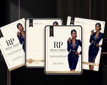 Bloc de notas imprimible de lujo, papelería ejecutiva para mujer, bloc de notas de descarga digital, agenda para mujer negra, edición Power de Navy, Revel By JL
