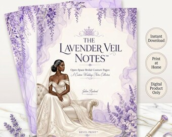Blocco note di lusso per la sposa, download digitale / Pagine a spazio libero / 8,5x11 / Agenda per matrimoni di alta moda da 104 pagine / Stampa a casa / The Lavender Veil