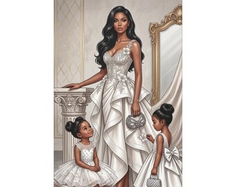 HEIRLOOMS™ Lienzo impreso de bellas artes de madre e hijas negras / Arte mural multigeneracional para familia negra / Regalo de herencia para ella
