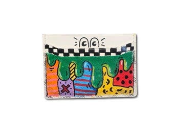 Custom Hand-Painted Credit Card Holder • Drip Art Wallet • Colorful Streetwear Card Case • Checkerboard Minimalist Wallet