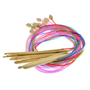12 Sizes Multicolor Afghan Tunisian Bamboo Crochet Hooks