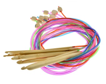 12 Sizes Multicolor Afghan Tunisian Bamboo Crochet Hooks