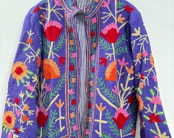 Handmade Suzani Embroidered Jacket – Colorful Floral Boho Coat