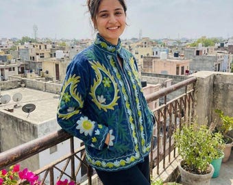 Handmade Suzani Velvet Jacket | Embroidered Floral Artisan Coat