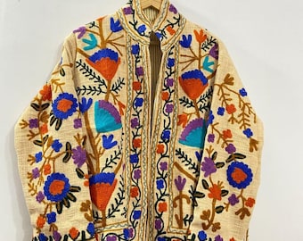 Handmade Suzani Embroidered Jacket – Bohemian Floral Coat, Festival Style