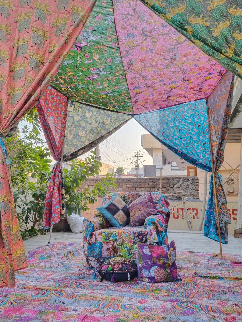 Handmade Patchwork Cotton Canopy, Outdoor Tent, Indian Block Print ...