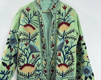 Handmade Suzani Embroidered Jacket – Boho Floral Coat, Vintage Style Bohemian Outerwear, Festival Statement Jacket
