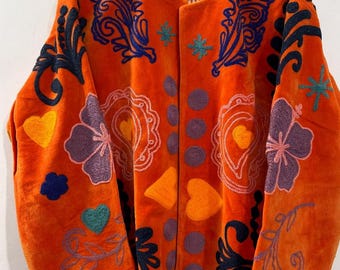 Hand Embroidered Velvet Suzani Jacket | Bohemian Floral Coat