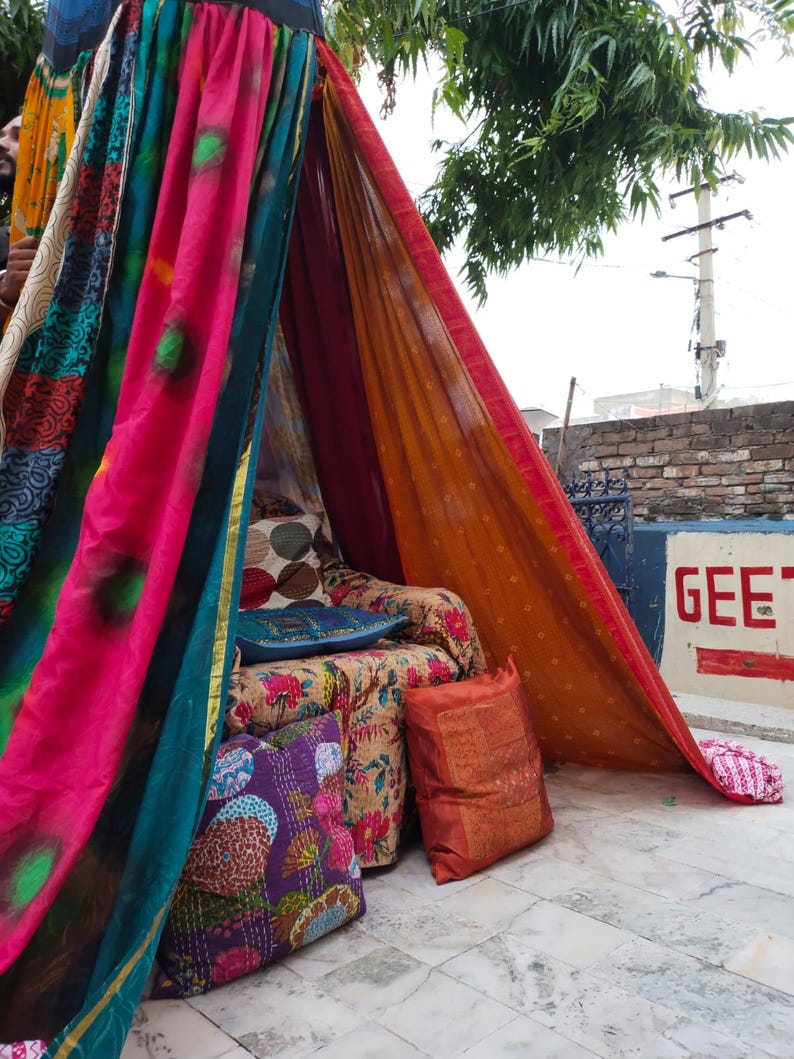 Upcycled Sari Garden Canopy: Handmade Boho Outdoor Tent - Etsy