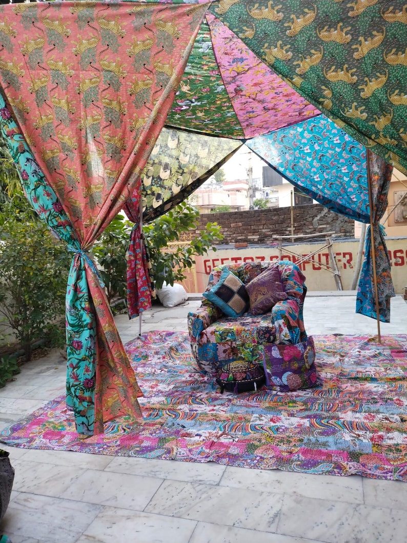 Handmade Patchwork Cotton Canopy, Outdoor Tent, Indian Block Print ...