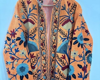 Handmade Suzani Embroidered Jacket – Boho Floral Cotton Coat