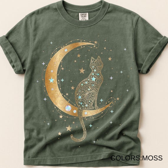 Witchy Moon Cat Shirt – Tarot Cat Tee | Celestial Boho Cat Lover Gift