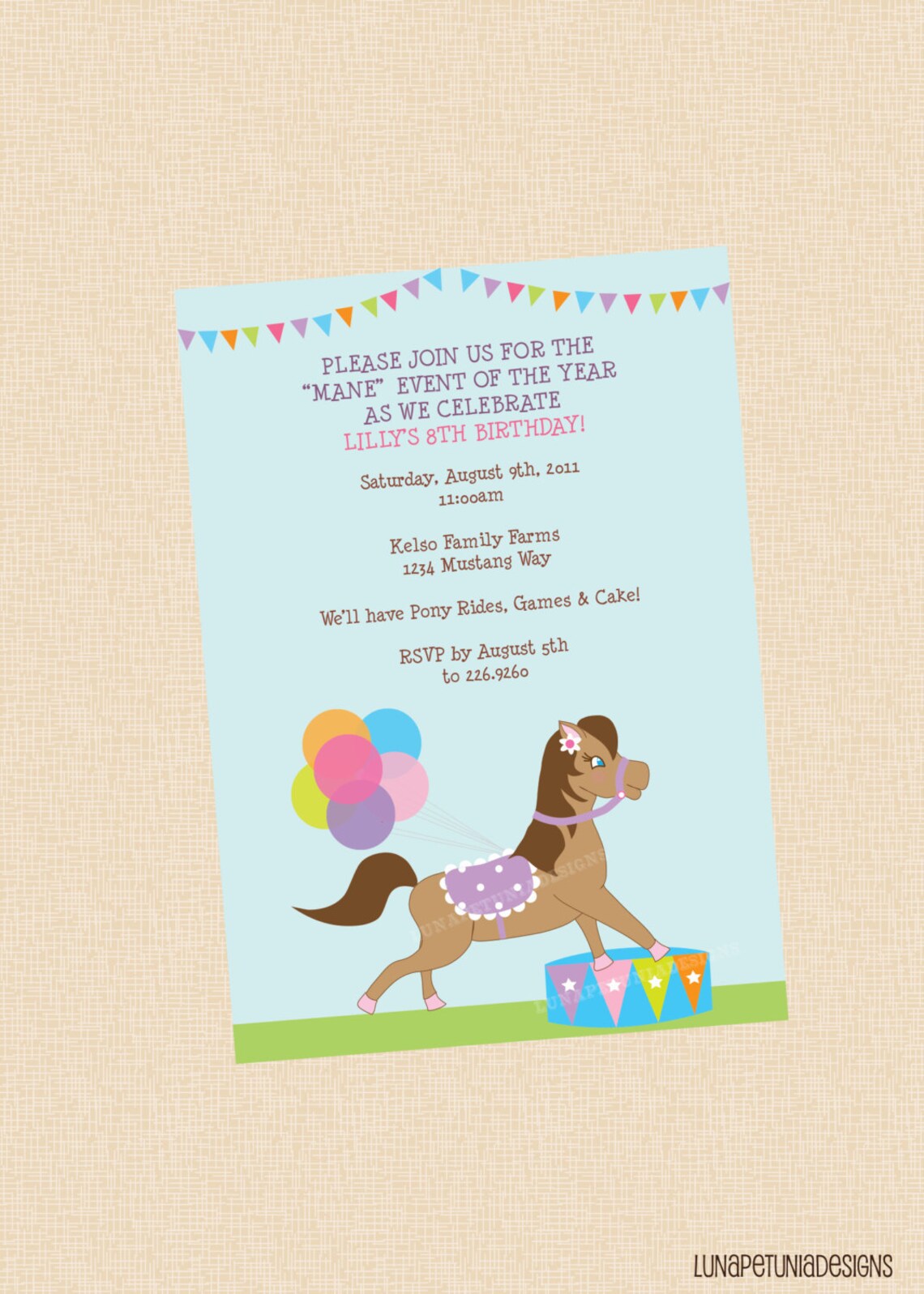 Pony Rides . Birthday Party Invitation . Any Colors Etsy