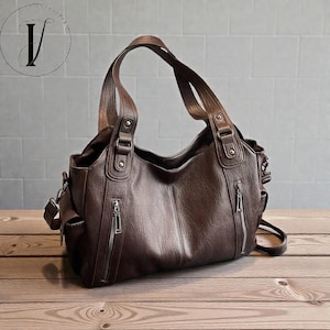 Large Leather Shoulder Bag for Women, Vegan Leather Shoulder Handbag, Stylish Crossbody Purse, Everyday Messenger Bag, Designer Hand Bag