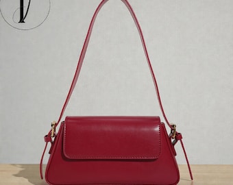 Bolso baguette minimalista de piel vegana: minibolso de hombro de los 90, bolso de noche retro burdeos, bolso vegano minimalista, regalo para ella (Reino Unido)