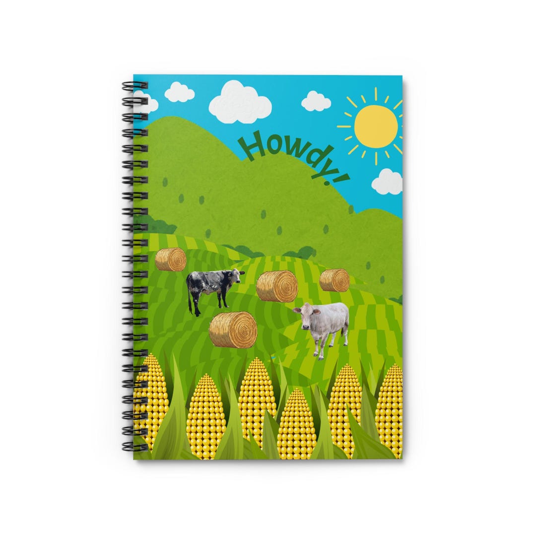 Howdy Farm Scene Spiral Notebook | Cornfield Cows, Hay Bales - Etsy