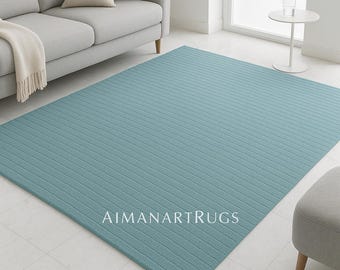 Aqua Blue Area Rug, Modern Minimalist Carpet, Soft Living Room Rug