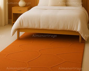 6x8 Ft Modern Orange Tufted Rug, Abstract Geometric Area Carpet