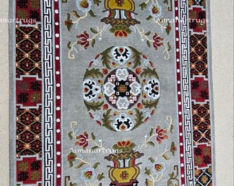 4x6 Tibetischer Blumenteppich, Handgeknüpfter Orientalischer Wollteppich