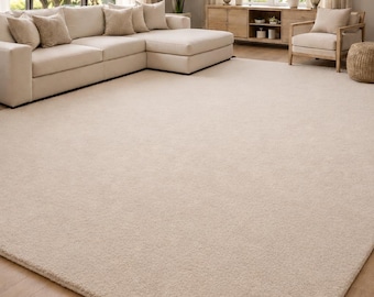 Hand Tufted Cream Wool Cotton Rug, Neutral Area Rug, Minimalist Living Room