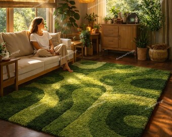 8x10fit Green moss hand tufted Rug.