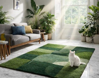 Green hand tufted Abstract design living room Rug