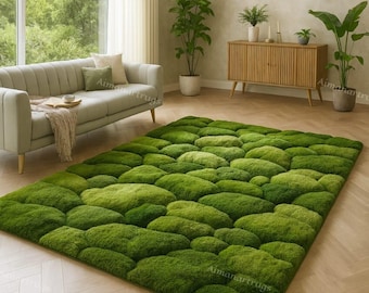 Moss Ball Green Forest Wool Rug, Hand TuftedAbstract Area Rugs for Living Room