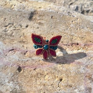 Macrame butterfly ring with bead
