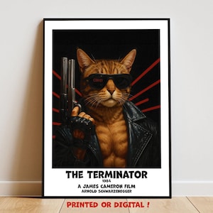 Plakat filmowy Terminator | Grafika ścienna z parodią kota | Prezent dla miłośników kotów
