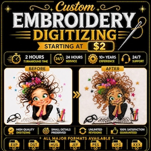 Custom Embroidery Digitizing Service, Logo Digitizing, Fast Turnaround (DST, PES)