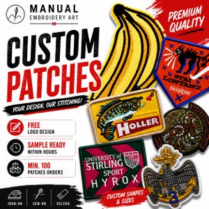 Custom Embroidered Patches – Iron-On Sew-On Logo Name Uniform (Min. 100)