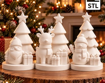 Paquete de figuras navideñas en formato STL / 3 modelos de decoración navideña / Papá Noel, reno y muñeco de nieve / Archivos 3D / Conjunto