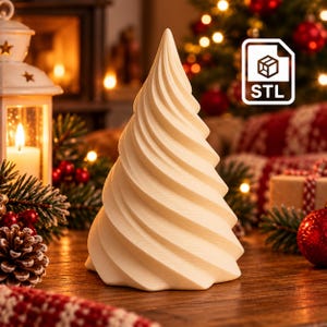 May include: A cream-coloured, conical sculpture featuring a spiralling, twisted texture that tapers to a point at the top. The object has a smooth, matte finish and a wide, circular base. A white icon with the text STL is visible in the corner.