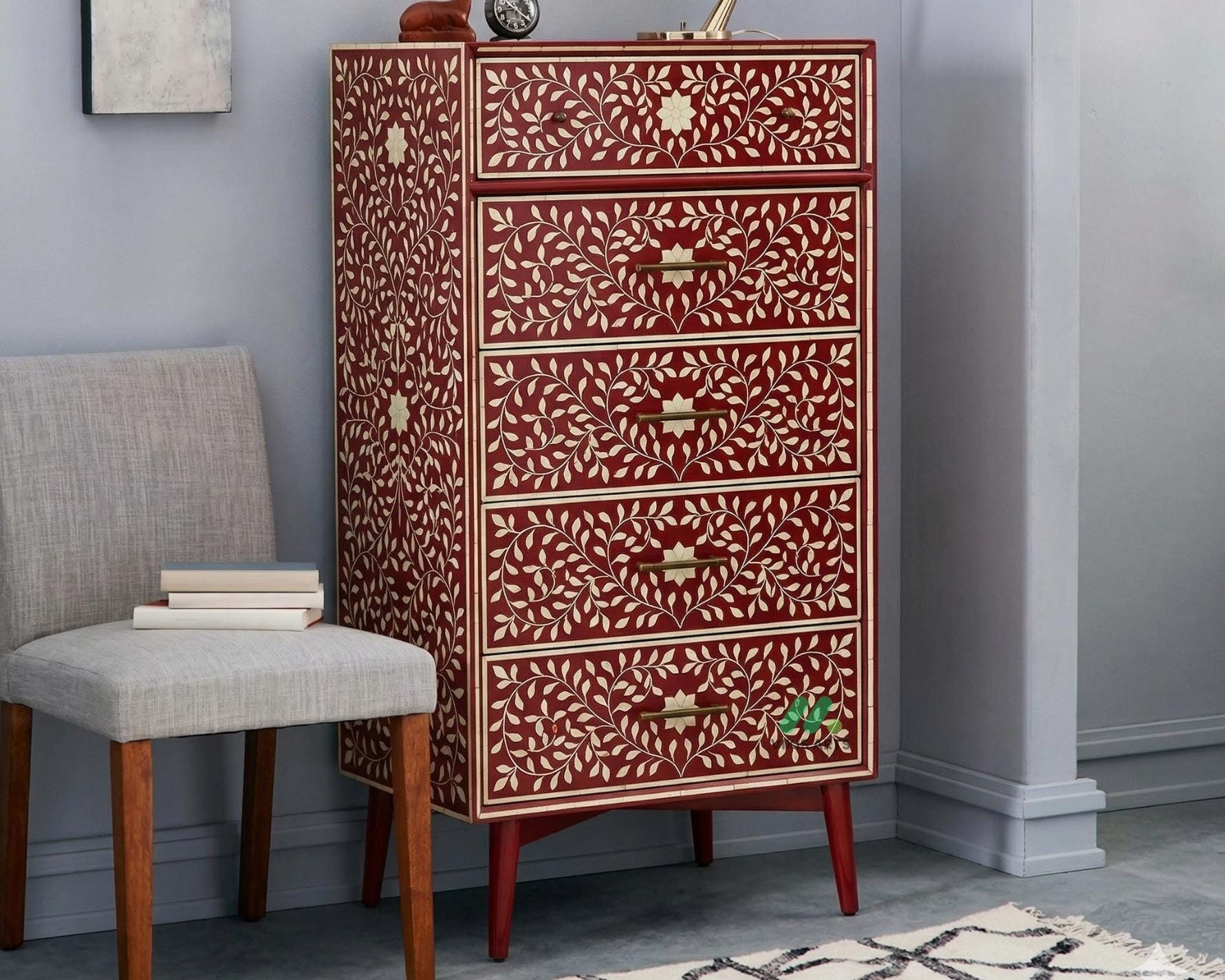 Red Tall Boy Dresser - Etsy