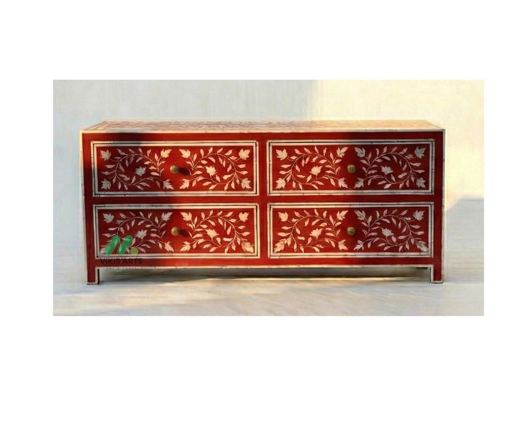 Bone Inlay Red 4 Chest of Drawers - Etsy